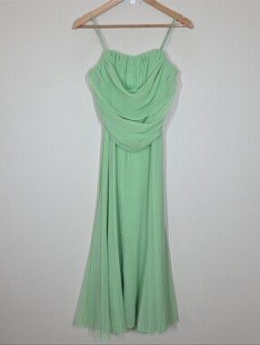 Asos Corset Cowl Neck Draped Back Green Flowy Midi Dress Fairy Garden Wedding 2